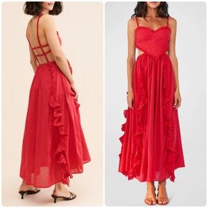 Farm Rio Heart Shaped Bodice Ruffled Midi Dress